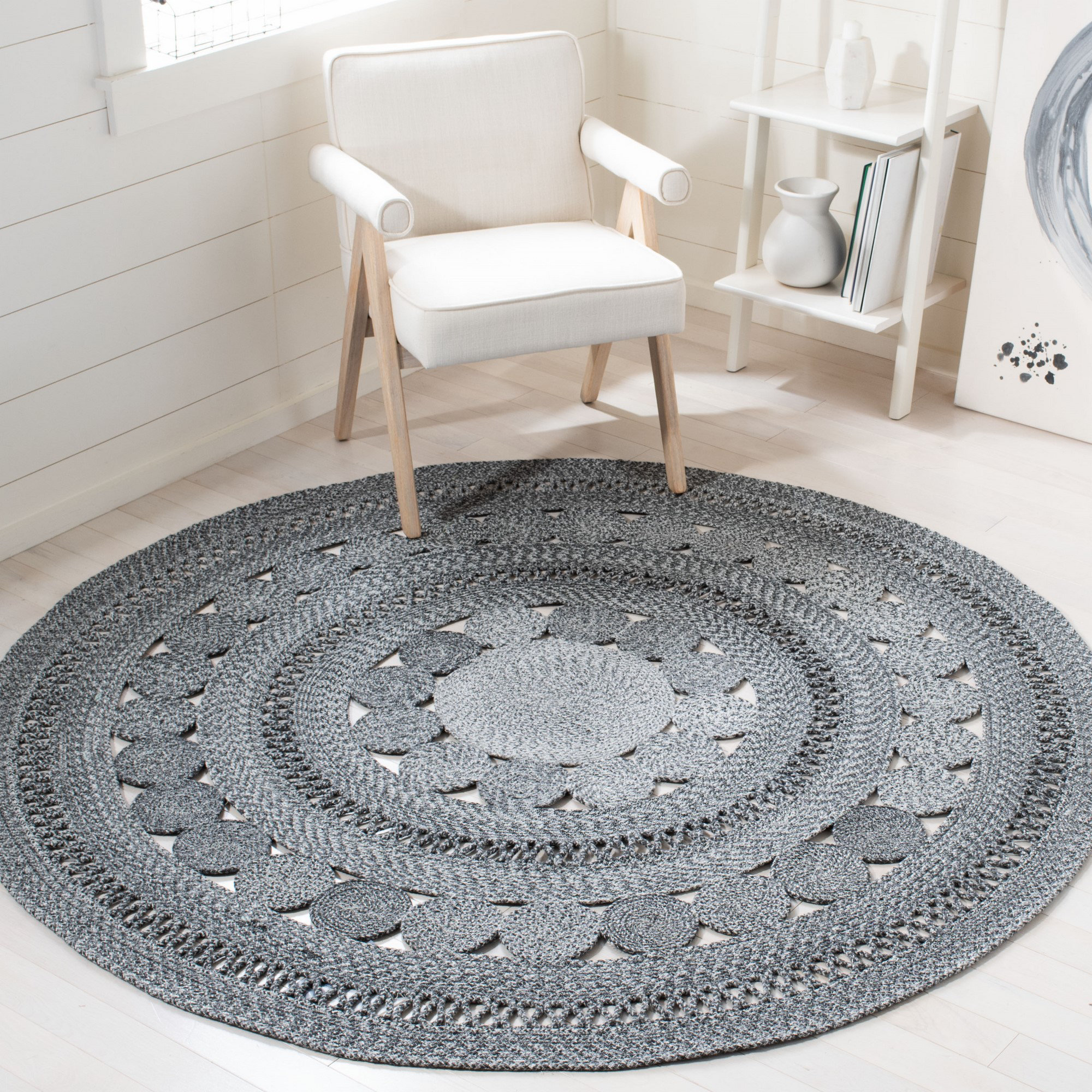 Dakota Fields Round Hand Braided Charcoal/White Area Rug Wayfair