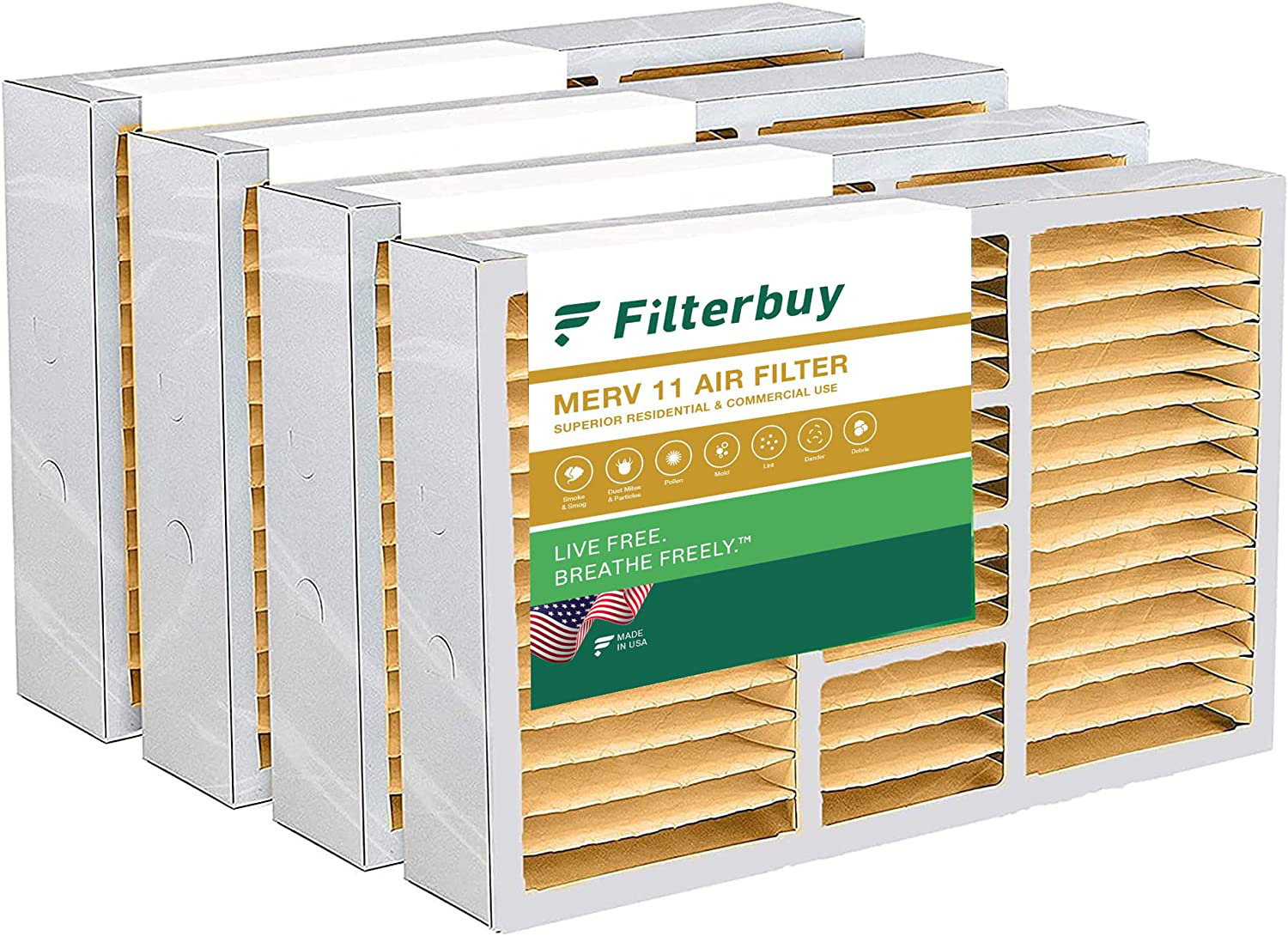 Filterbuy 16x25x5 Air Filter MERV 11, Pleated HVAC AC Furnace Filters