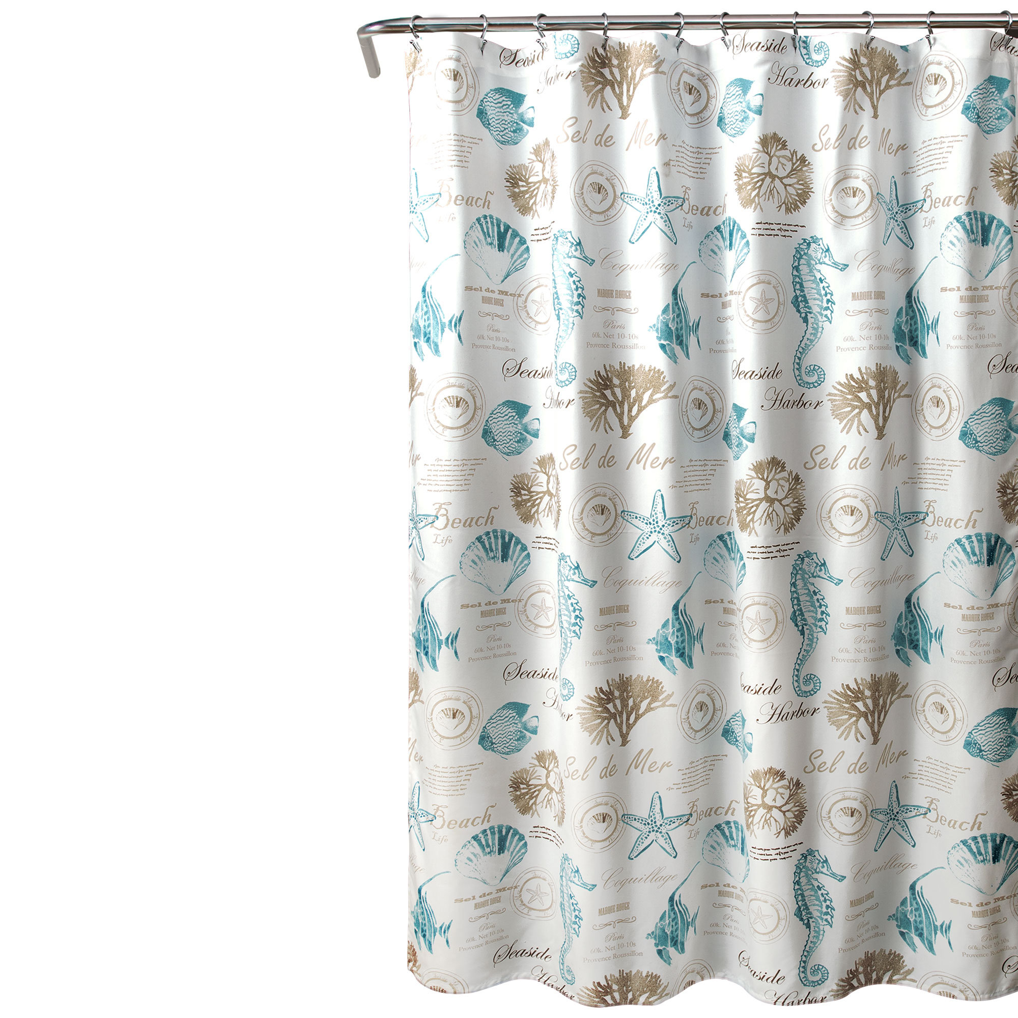 Brand New 12 sea shell/Fish stars shower curtain hooks in Box by creative bath 