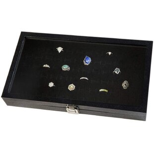 New 72 Ring Wood Top Display Jewelry Black Organizer Case 