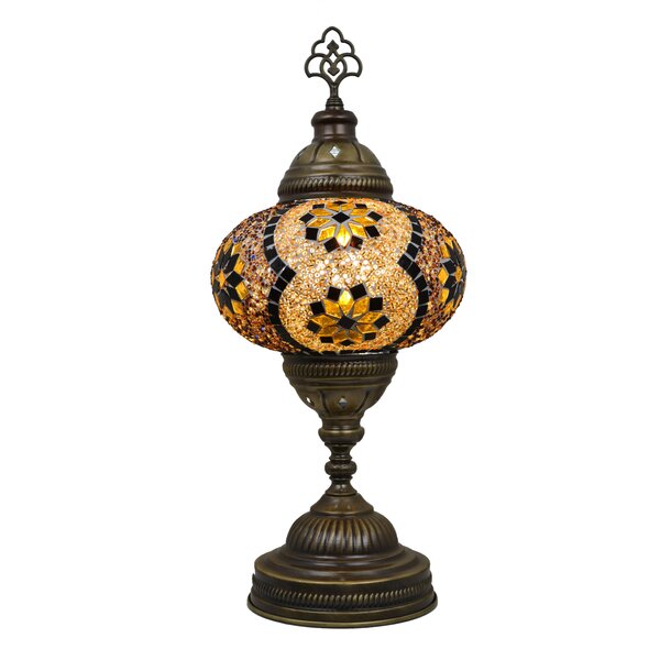 Turkish Lamp Multi Colour Glass Mosaic Light Handmade Brass Plated Stand LED 