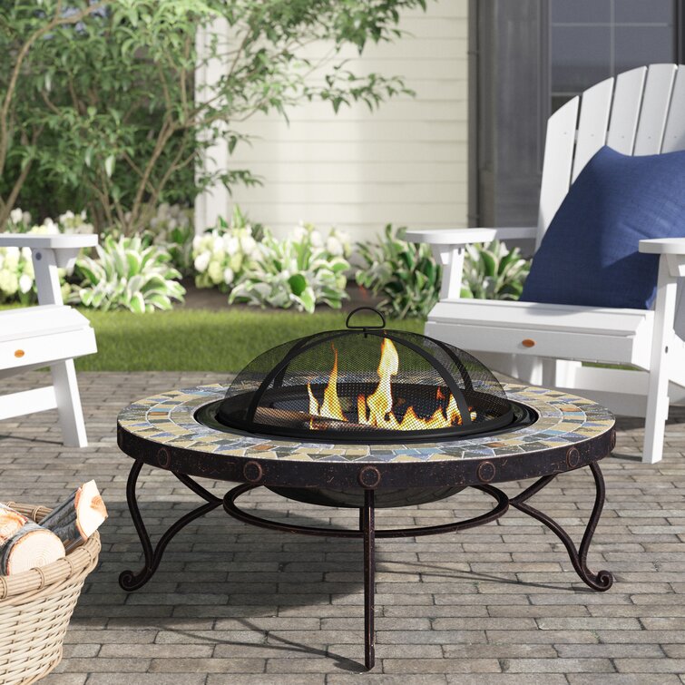 28" Black Round Porcelain Coated Steel Fire Pit Ring Outdoor Garden Wood Burning 