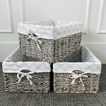 Set Of 2 Pcs Basket with Lid Grey Eye Catching Home Storage Organizer Accessory 