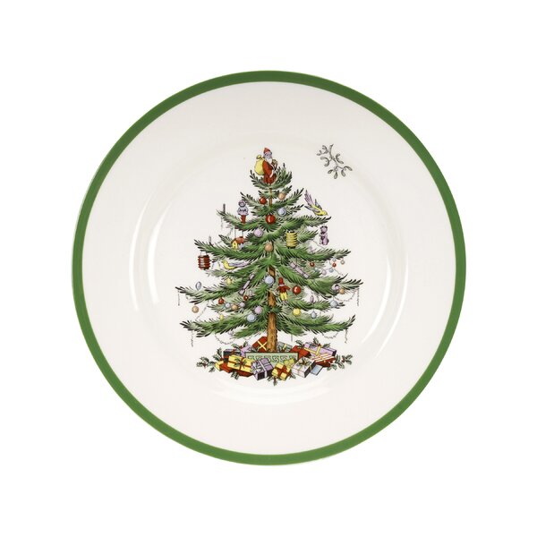 Ceramic 10 Inch Hand Painted Family Wagon Plate Christmas Tree Holiday Plate Last Name Pottery