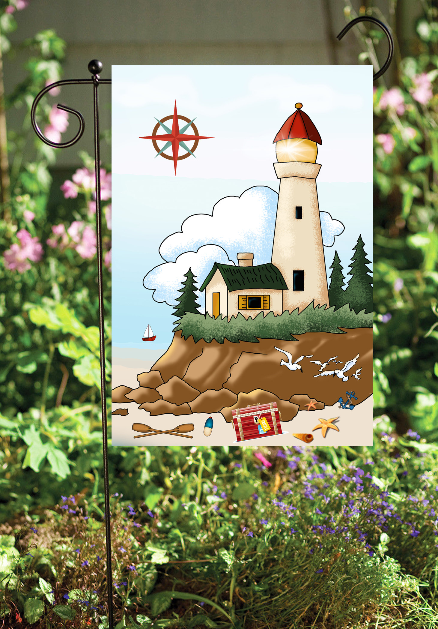 Flags Galore Decor and More Lighthouse with Treasure 2Sided Polyester 18 x 12 in. Garden Flag