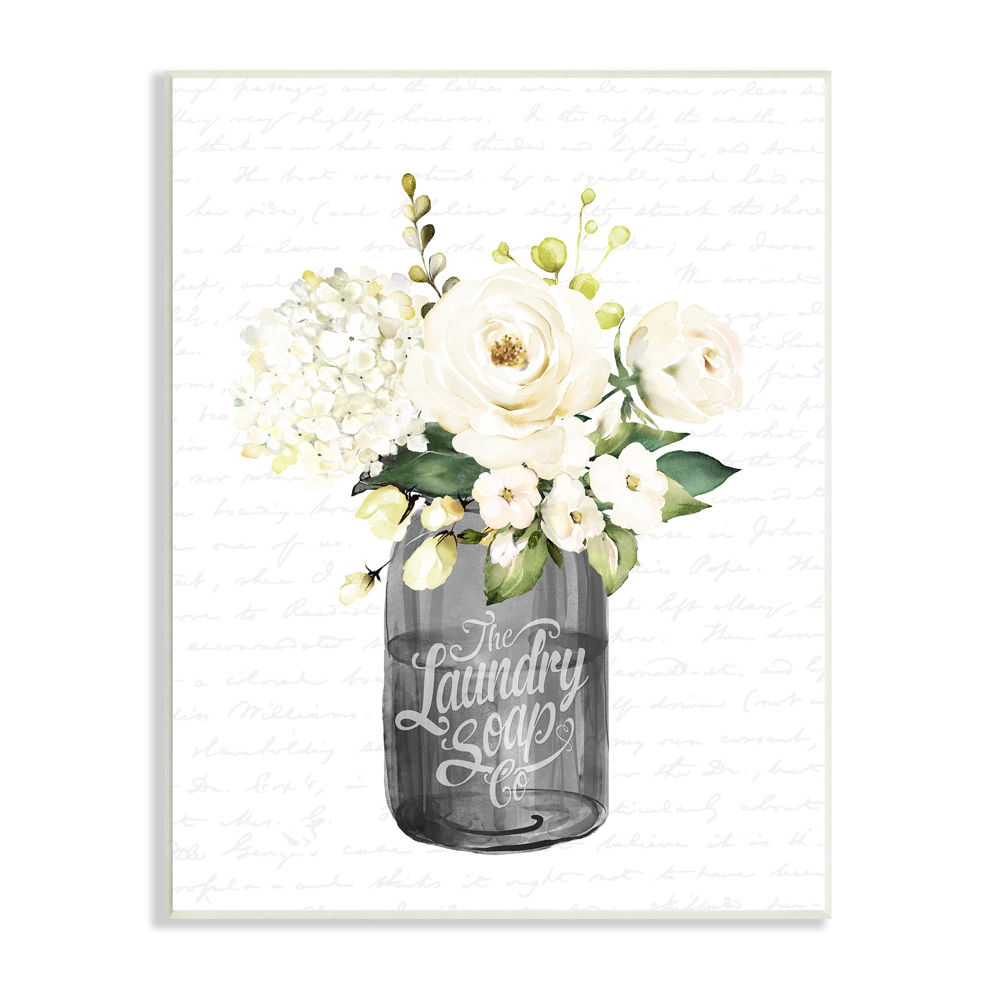 Stupell Industries White Flower Blossoms Laundry Jar Fancy Script Wall