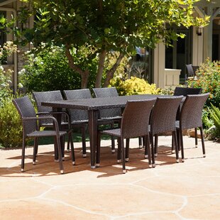 Teak Wood and Stackable Sling Chairs Ideal for Patio Brampton Bremen 9-Piece Rectangular Outdoor Dining Set Black 