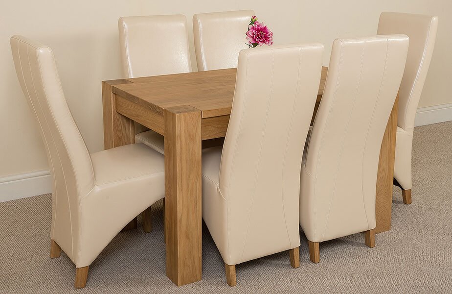 Stainbrook Chunky Kitchen Dining Set with 6 Chairs white,brown