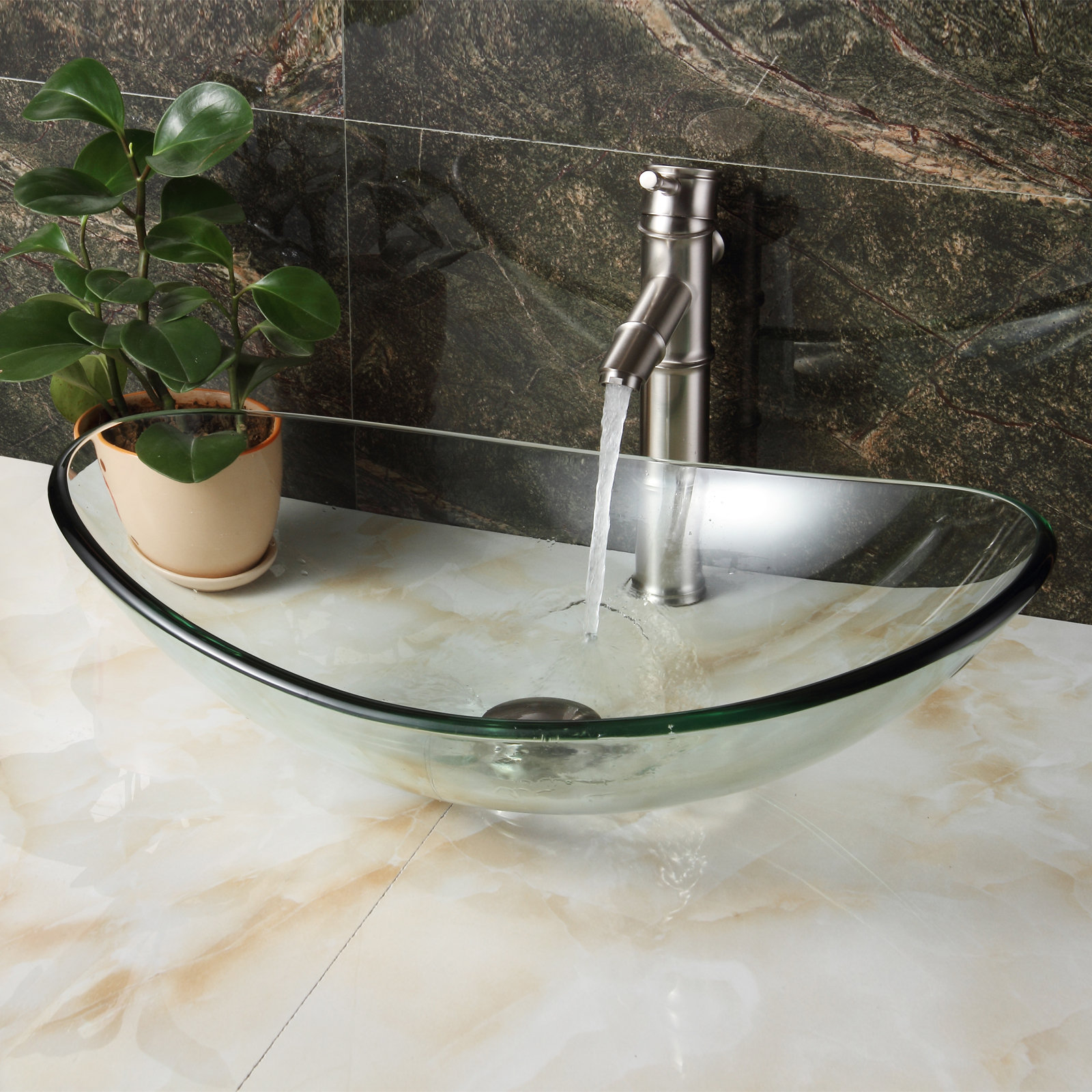 Pop-up Bathroom Tempered Glass Vessel Vanity Sink Bowl with Faucet set 