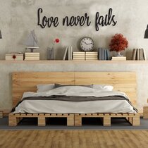 Love Never Fails Floral Whitewash 7 x 7 Inch Wood Pallet Wall Hanging Sign 
