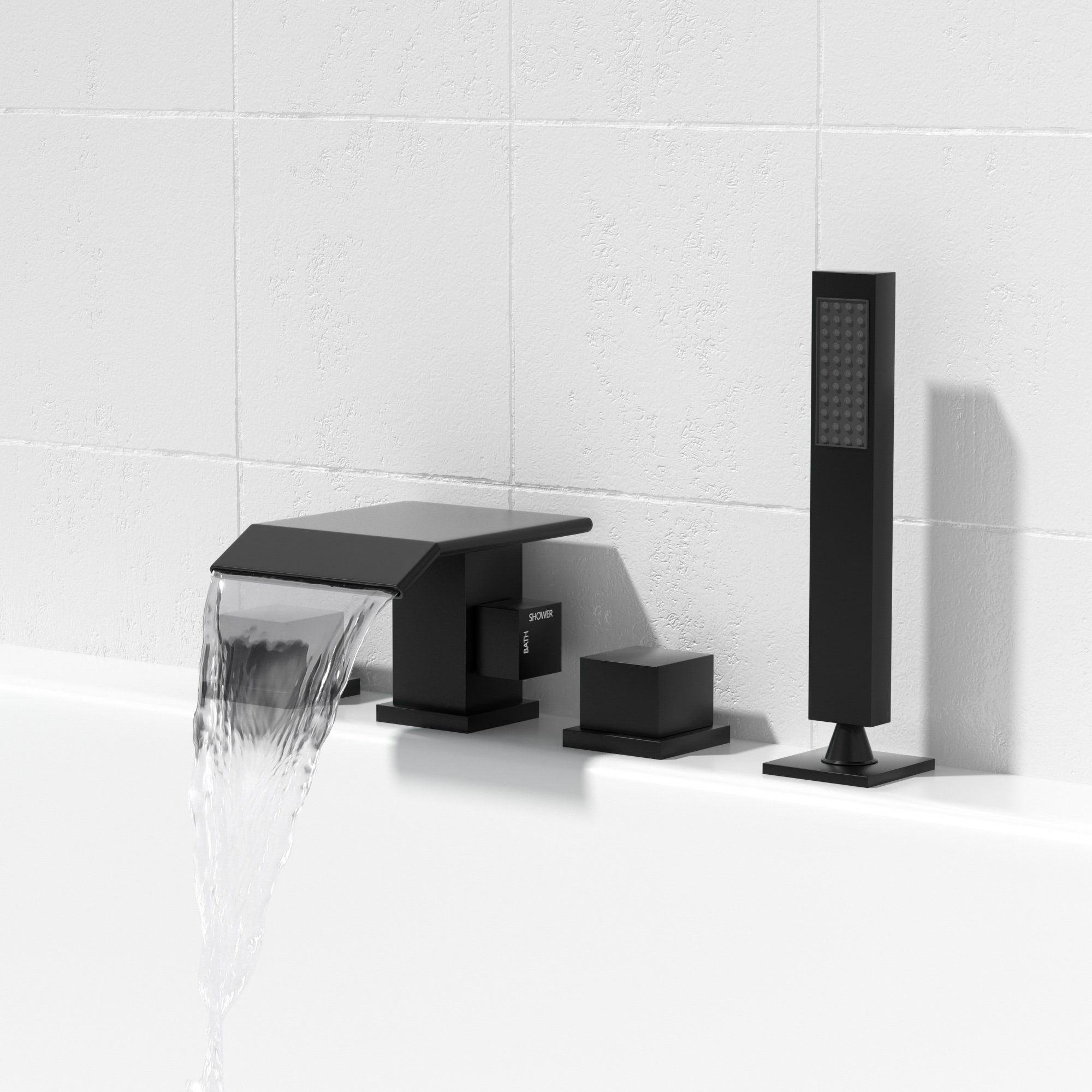 TL Double Handle Deck Mounted Bathtub Faucet Waterfall Tub Filler With