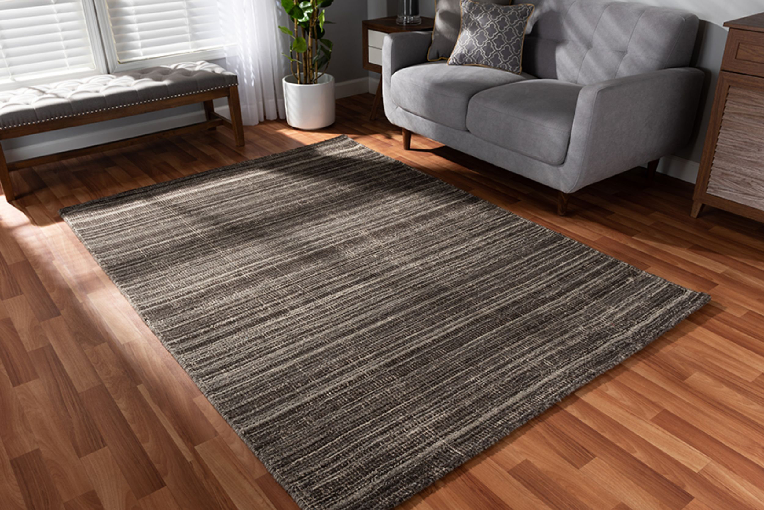 Rosalind Wheeler Barbour Handwoven Wool Charcoal/Ivory Area Rug | Wayfair