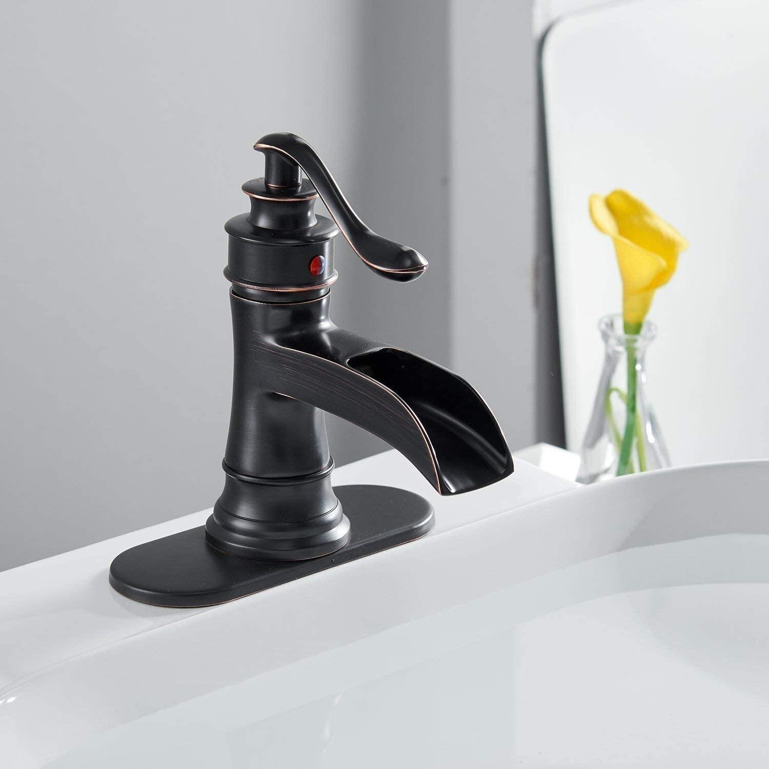 Oil Rubbed Bronze Waterfall Bathroom Vanity Sink Faucet Single Handle One Hole 