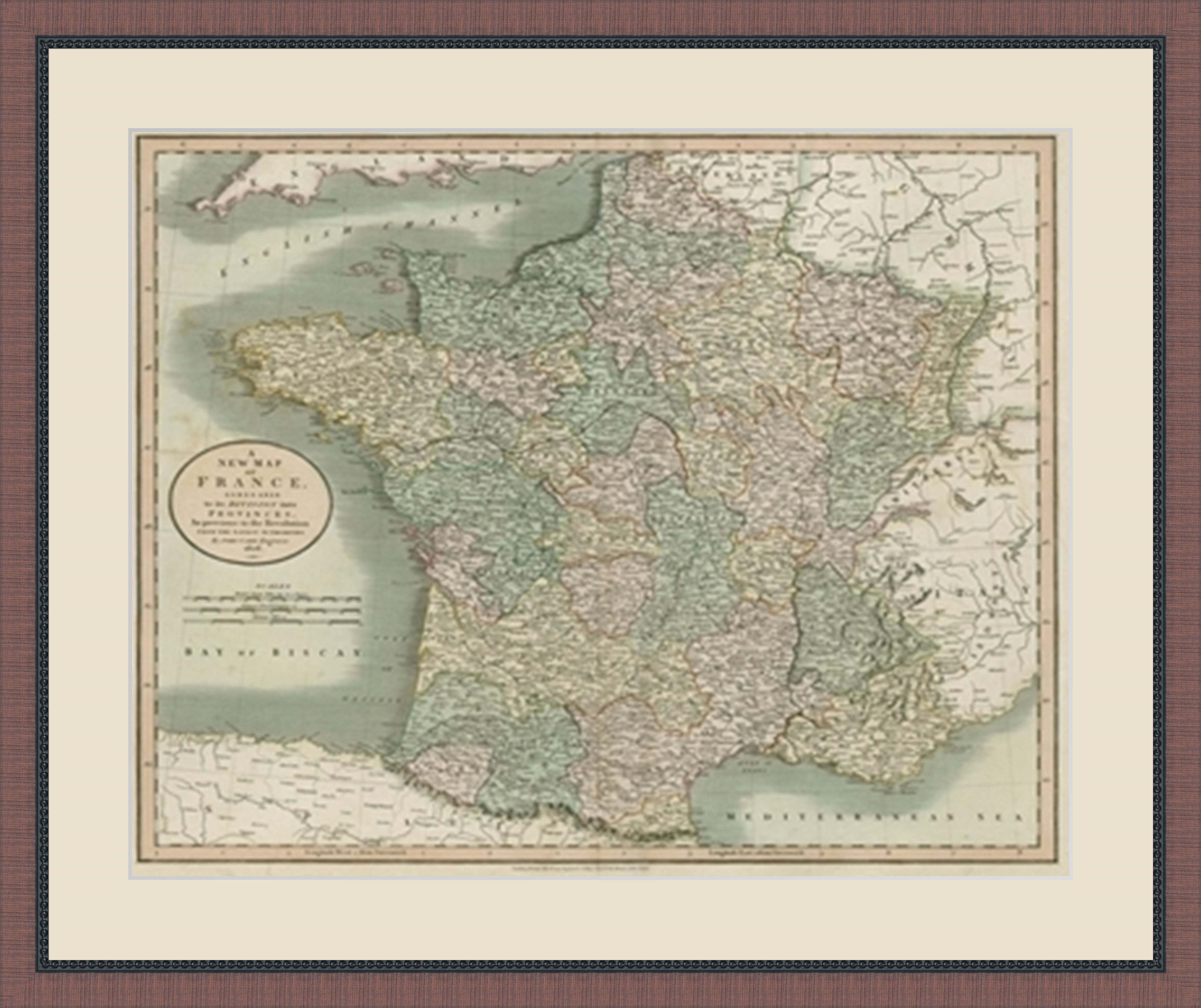 Charlton Home® Vintage Map Of France Picture Frame Graphic Art Wayfair