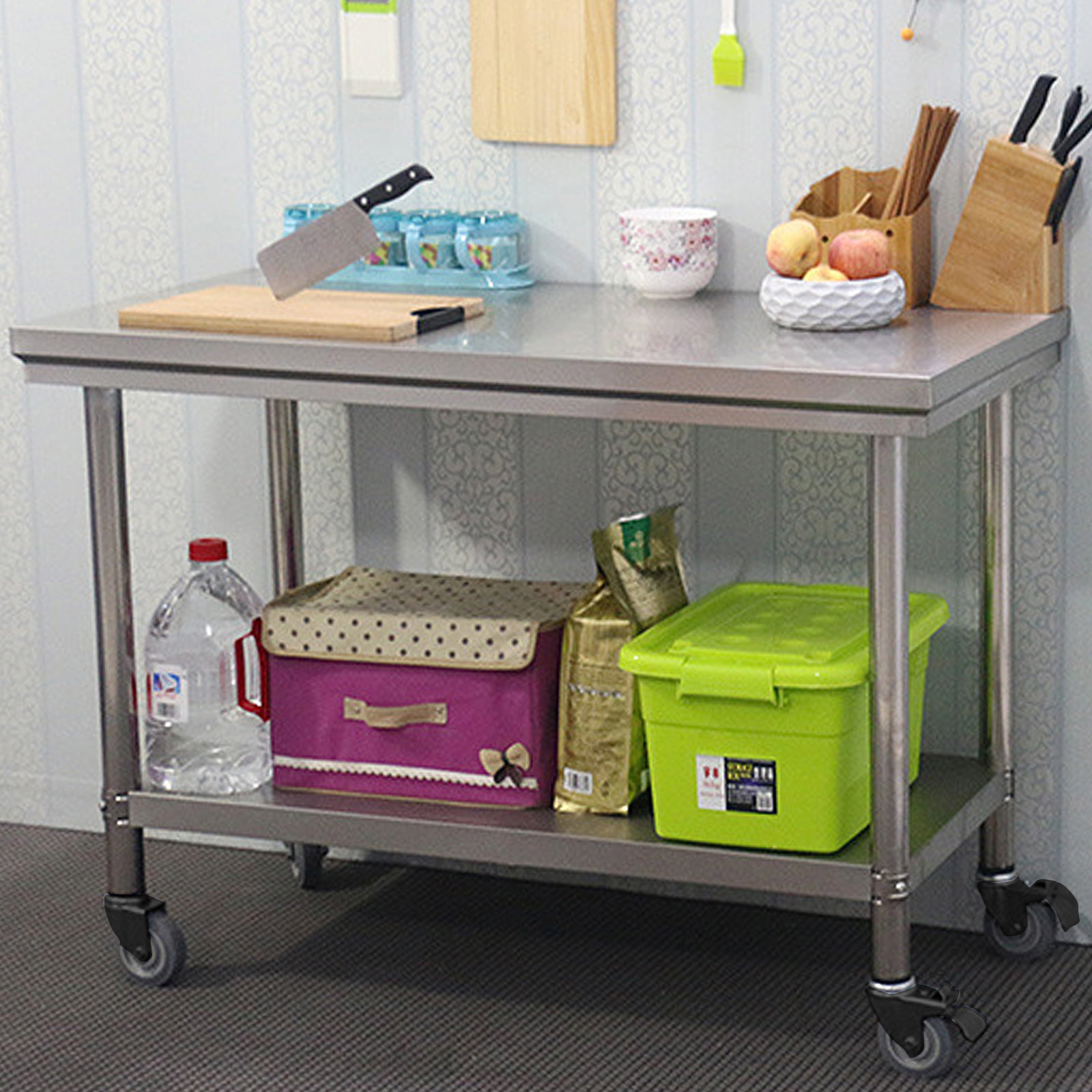 Wrought Studio Addlie 31.5'' Wide Rolling Prep Table with Stainless