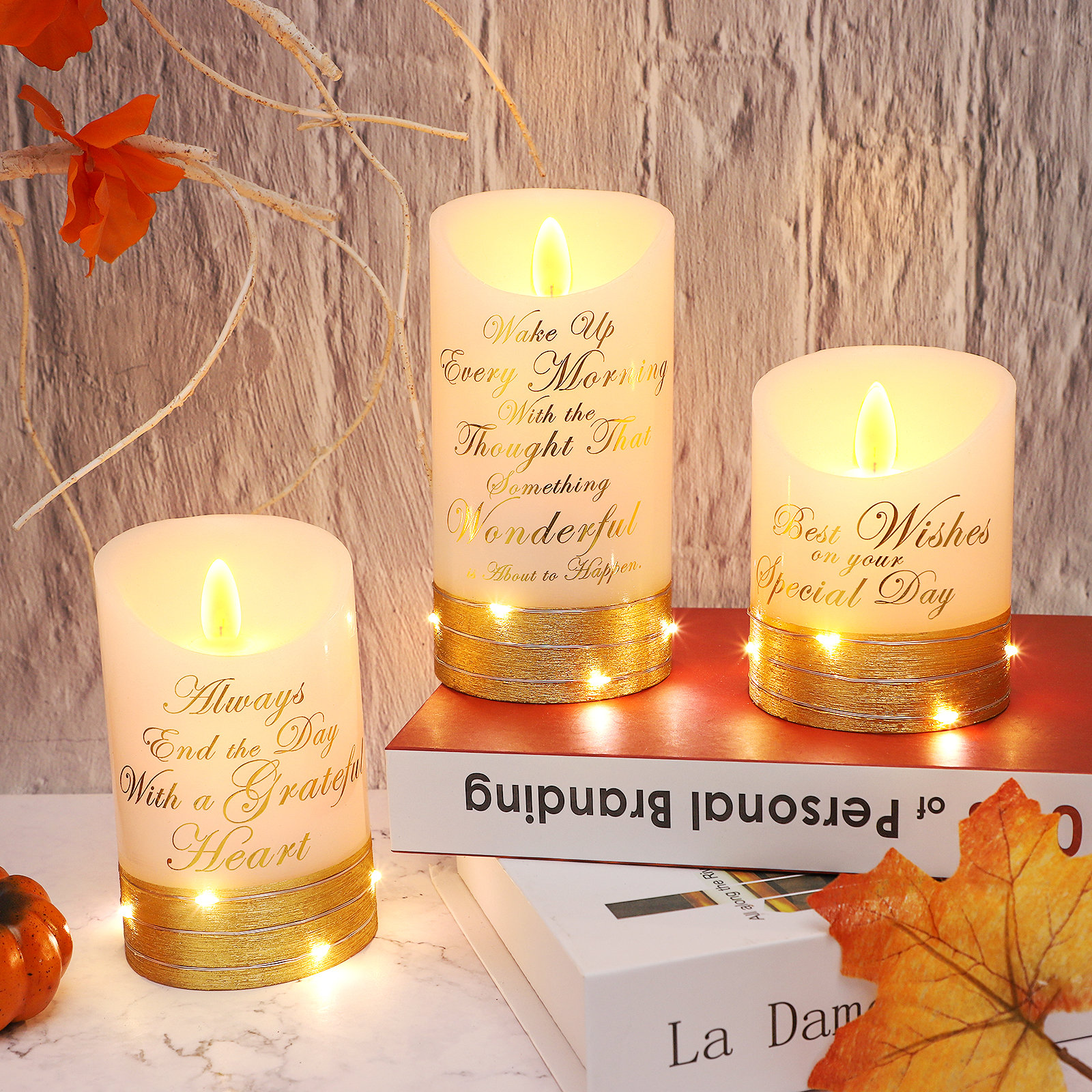 The Holiday Aisle® Christmas Flameless Candles With Timer, Set Of 3 Battery Xmas Led Pillar