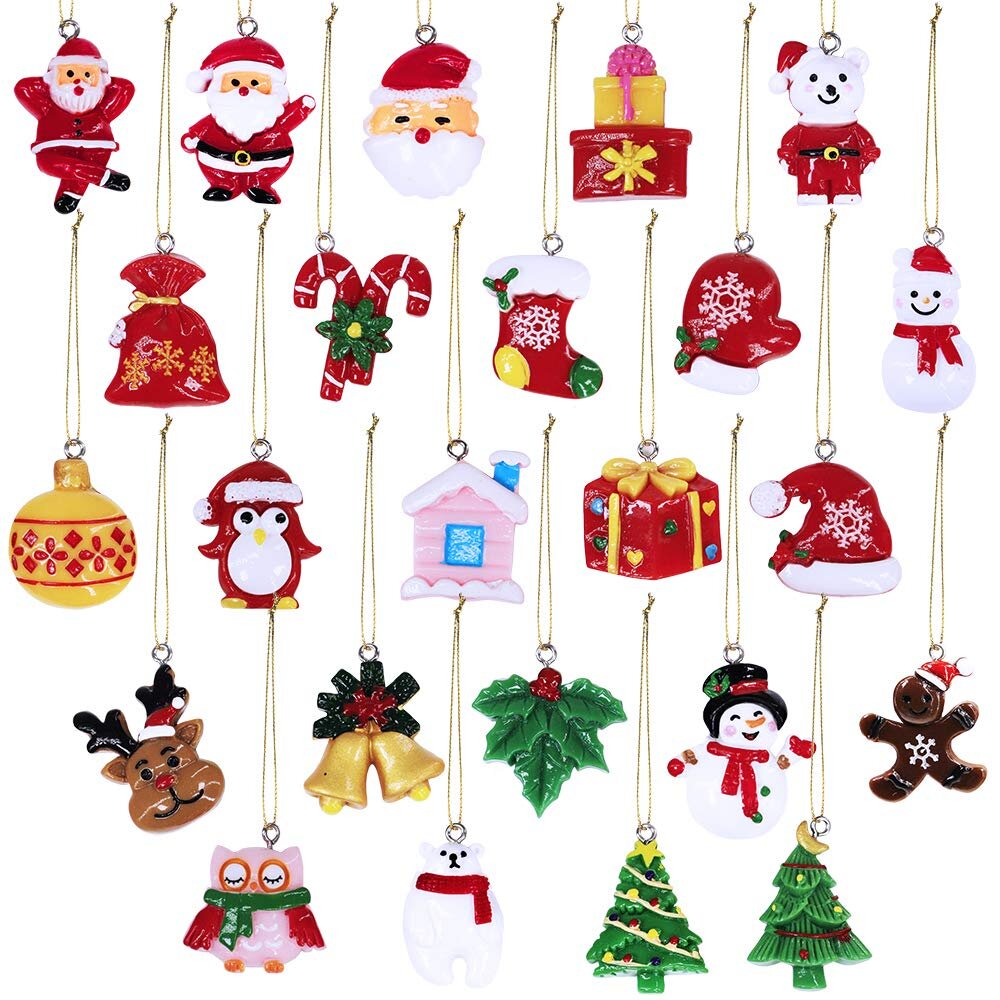 Advent Calendar with 24PCS Resin Hanging Ornaments Christmas Countdown Calendar 