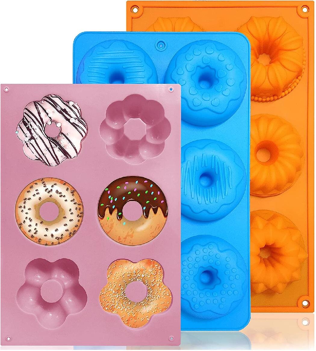 Bagels and More Silicone Donut Pan,2pcs Non-Stick Mold,Silicone Donut Mold for 6 Full-Size Donuts