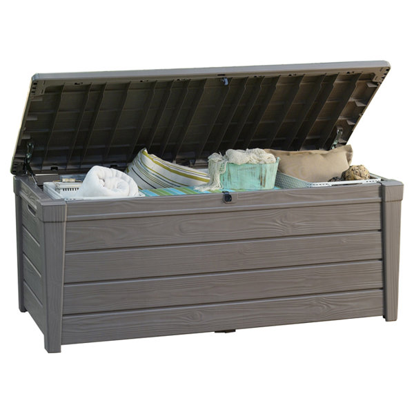 Grey PatioPost Deck Storage Container Box& Garden Bench PE Wicker Outdoor Patio Garden Furniture 110 Gal 