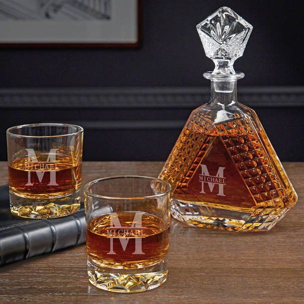 Home Wet Bar Twist Whiskey Decanter Set With Engraved Ebony Gift Box ...