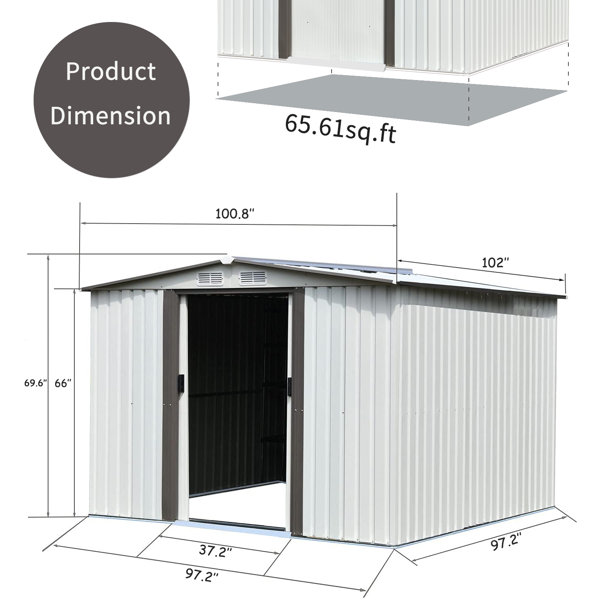 8ft. W x 8ft. D Metal Storage Shed