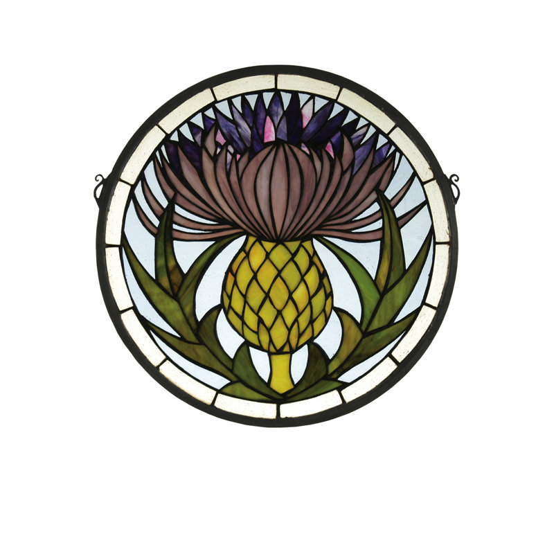 Diane Thistle Medallion Stained Glass Window Panel
