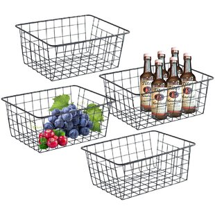 Black Wire Metal Storage Basket Rope Edge Handle Filing Tray Crate Office 2 size 