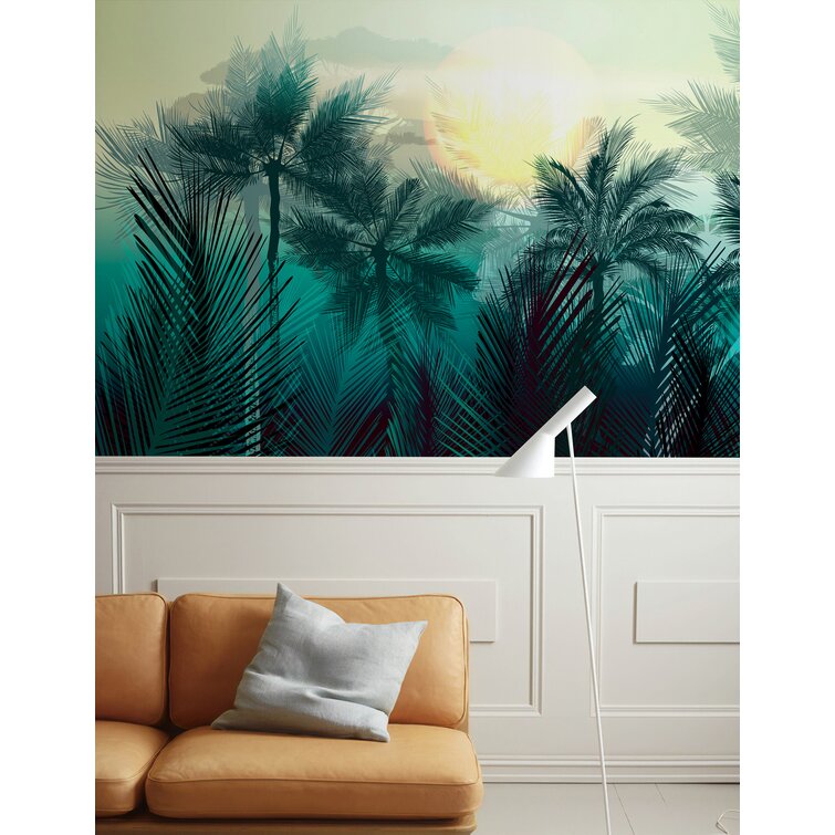 Repositionable removable wallpaper Self adhesive Black and white sunset palm tree island wallpaper Peel & Stick
