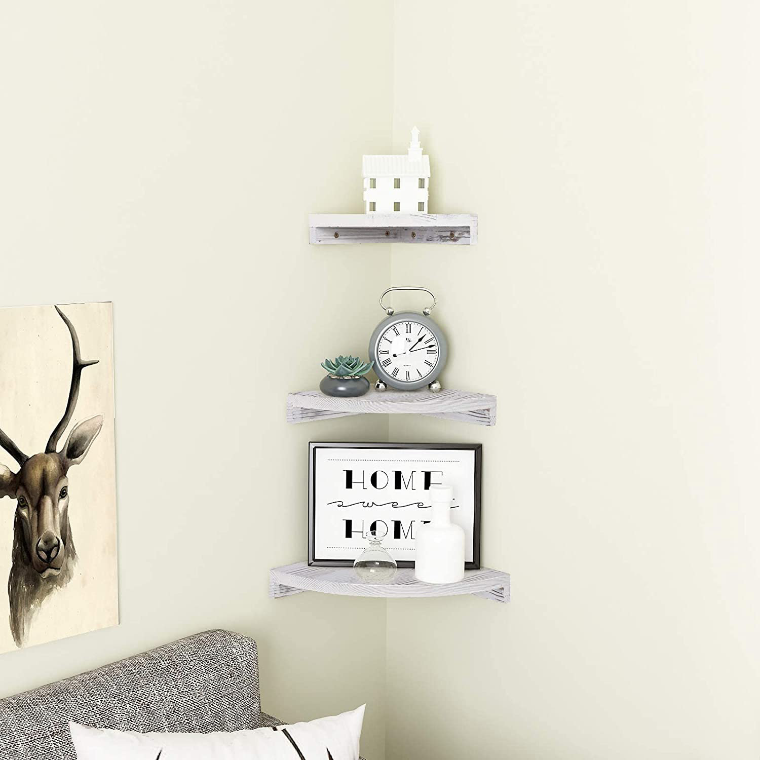Gracie Oaks 3 Tier Radial Corner Shelves For Wall , Solid Wood Floating