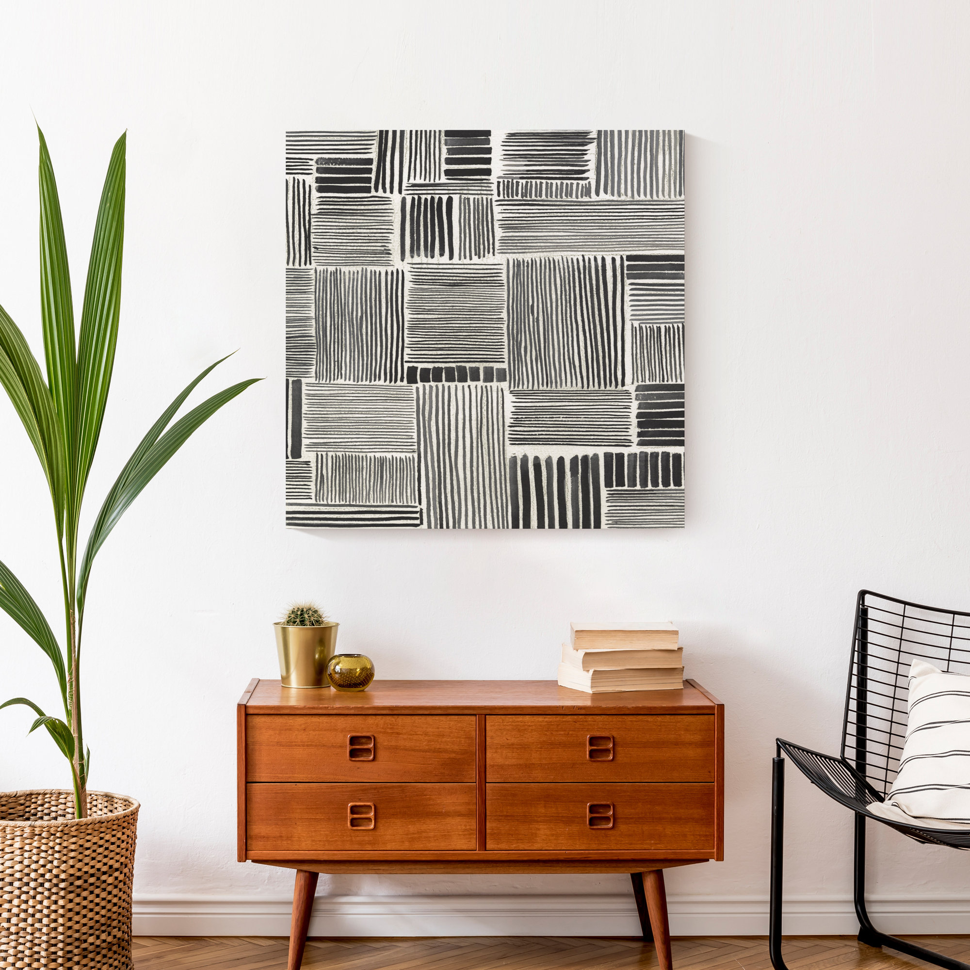 Ivy Bronx Black And White Striped Squares - Painting | Wayfair
