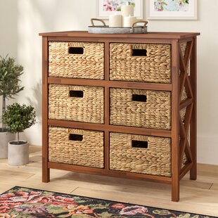 Wood Cabinet with 5 Wicker Baskets and 4 Drawers Wooden Storage Furniture Unit 