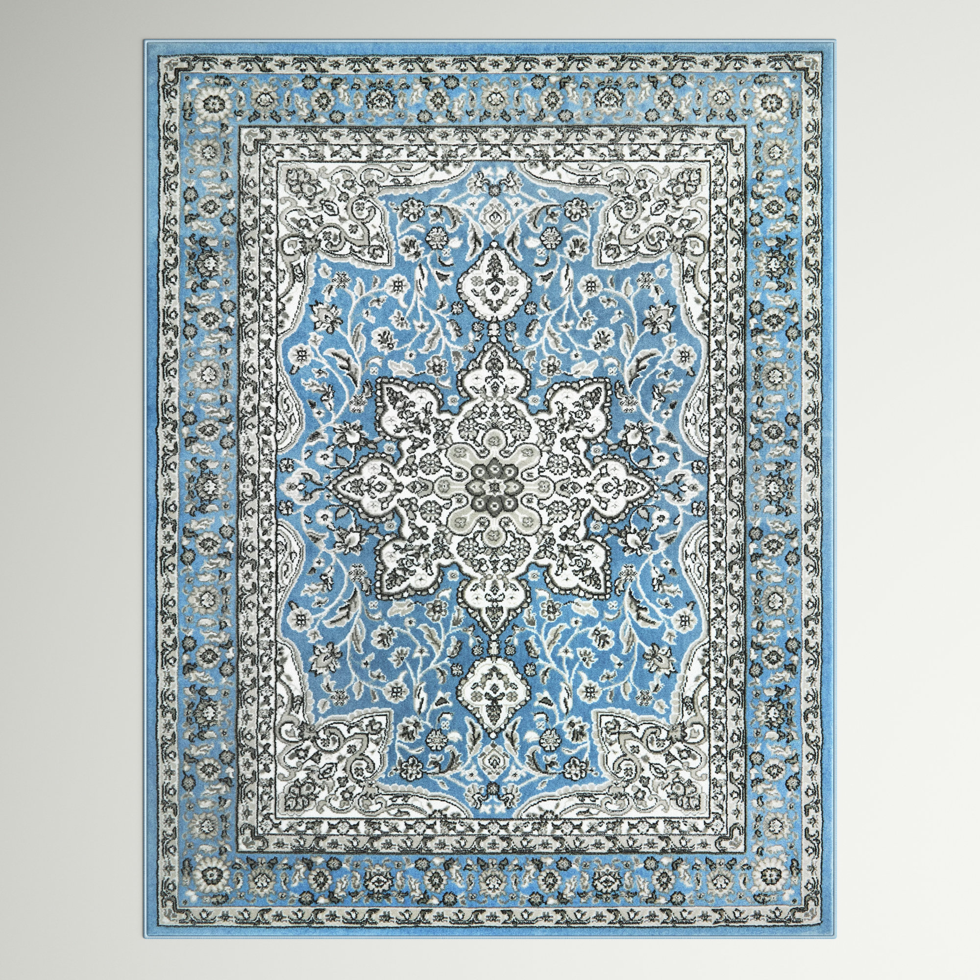 Andover Mills™ Mountview Oriental Light Blue/Ivory/Black/Gray Area Rug