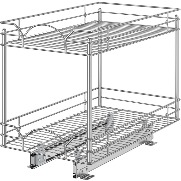 Double Drawer Pull Out Cabinet Organizer Storage Shelves Two Tier Sliding  Under Cabinet Drawers