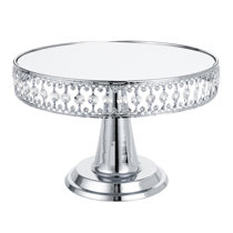 Mirror Top 14" Square Acrylic Crystal Crystal Cake Stand with Hanging Pendants 