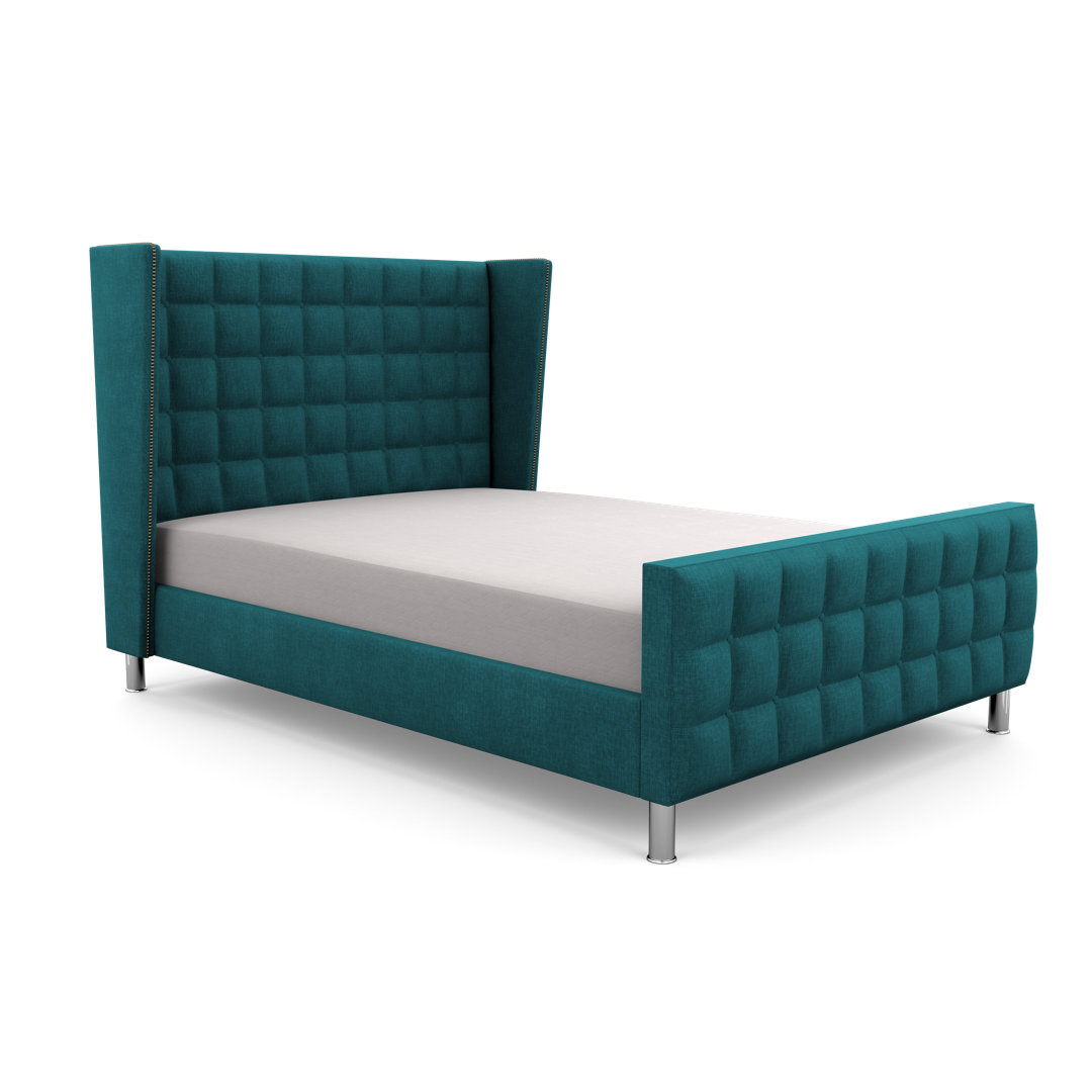 Canora Grey Hart Bridgeholme Gepolsterter Bettrahmen Größe: 90 x 190 cm, Farbe der Polsterung: Blaugrün, Polstermaterial: Leinen