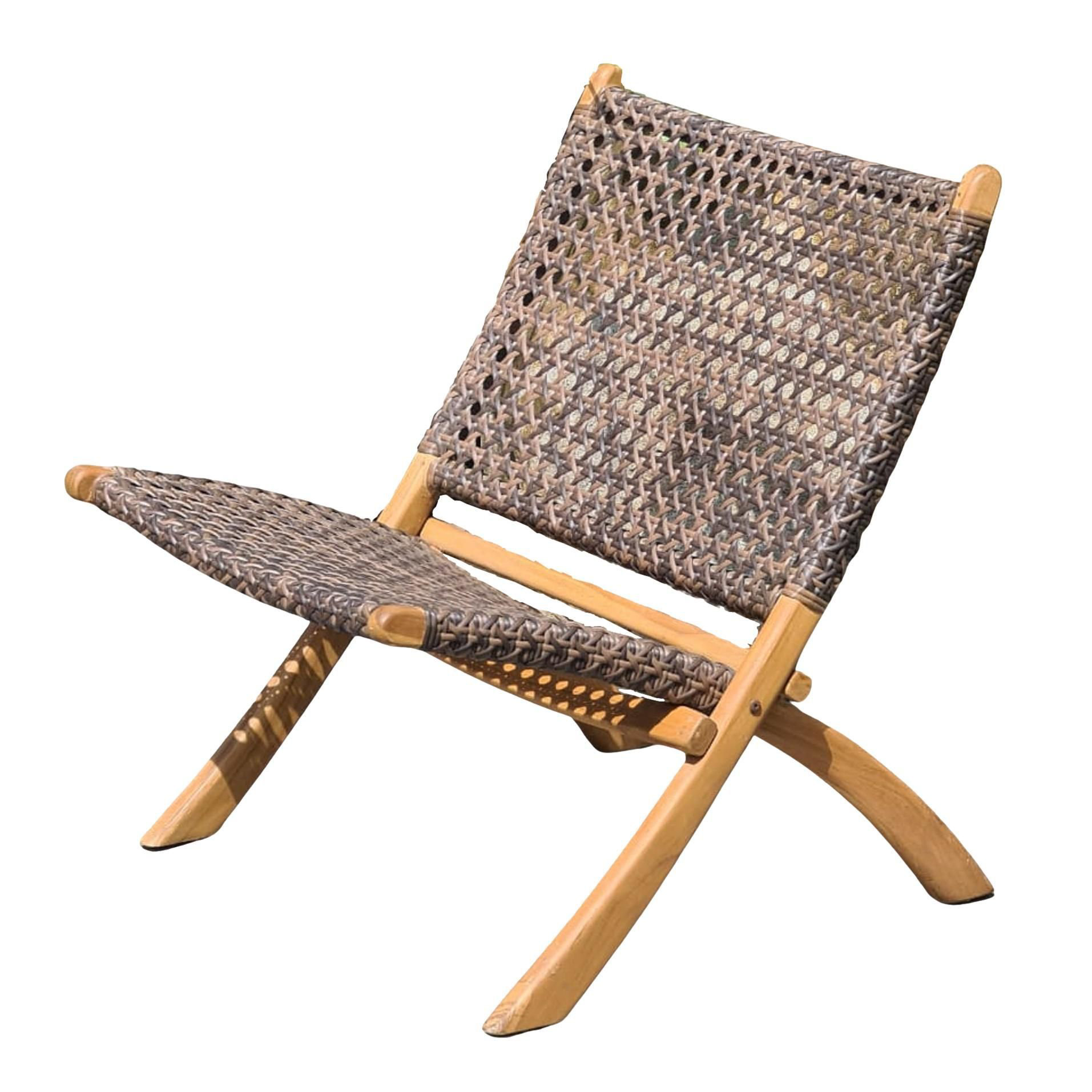 Bobo Intriguing Objects Denise Organic Teak Wood & Rattan Outdoor Folding Accent Chair | Wayfair