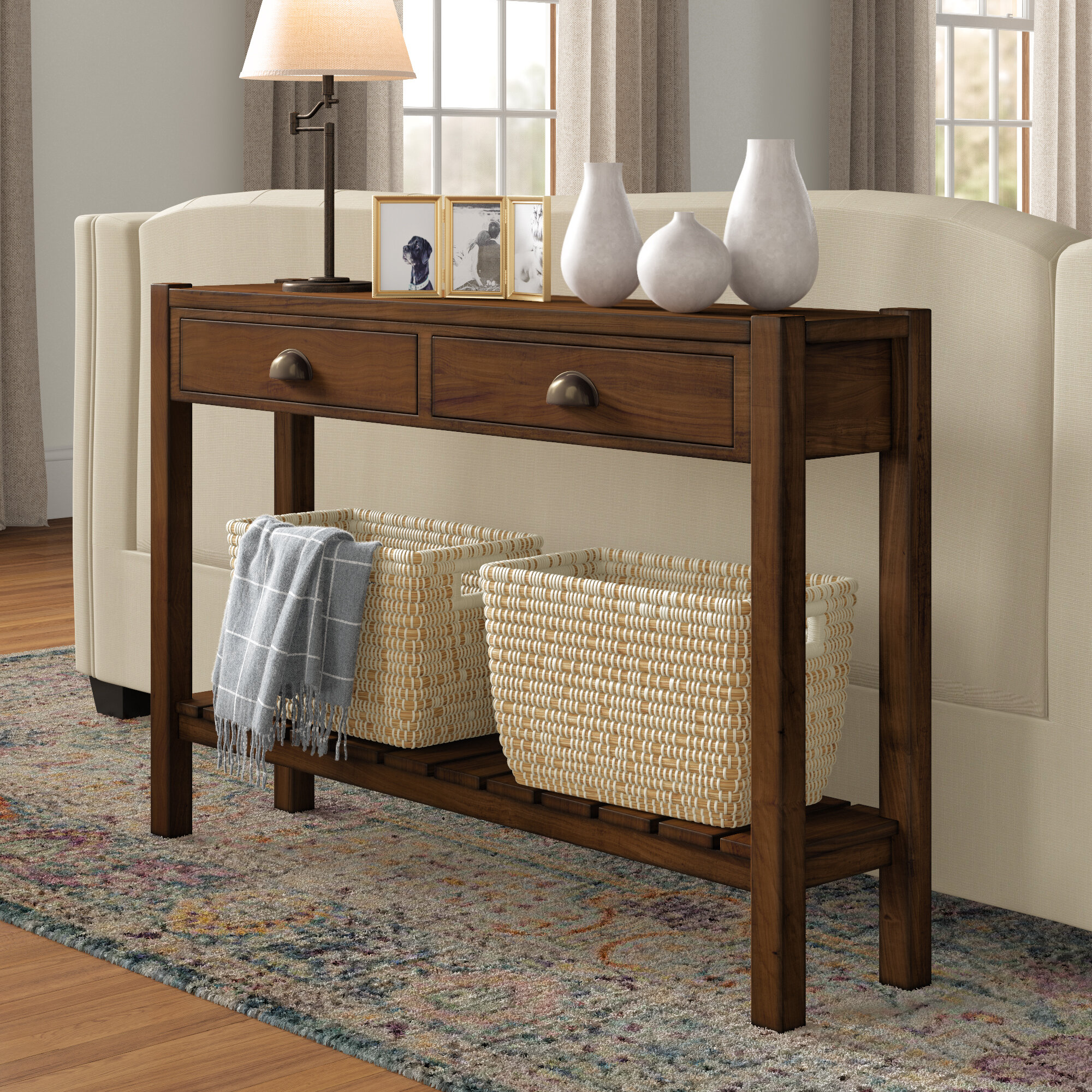 Small Hall Stand Accent Console Table Narrow Entryway with Drawer Storage Shelf 