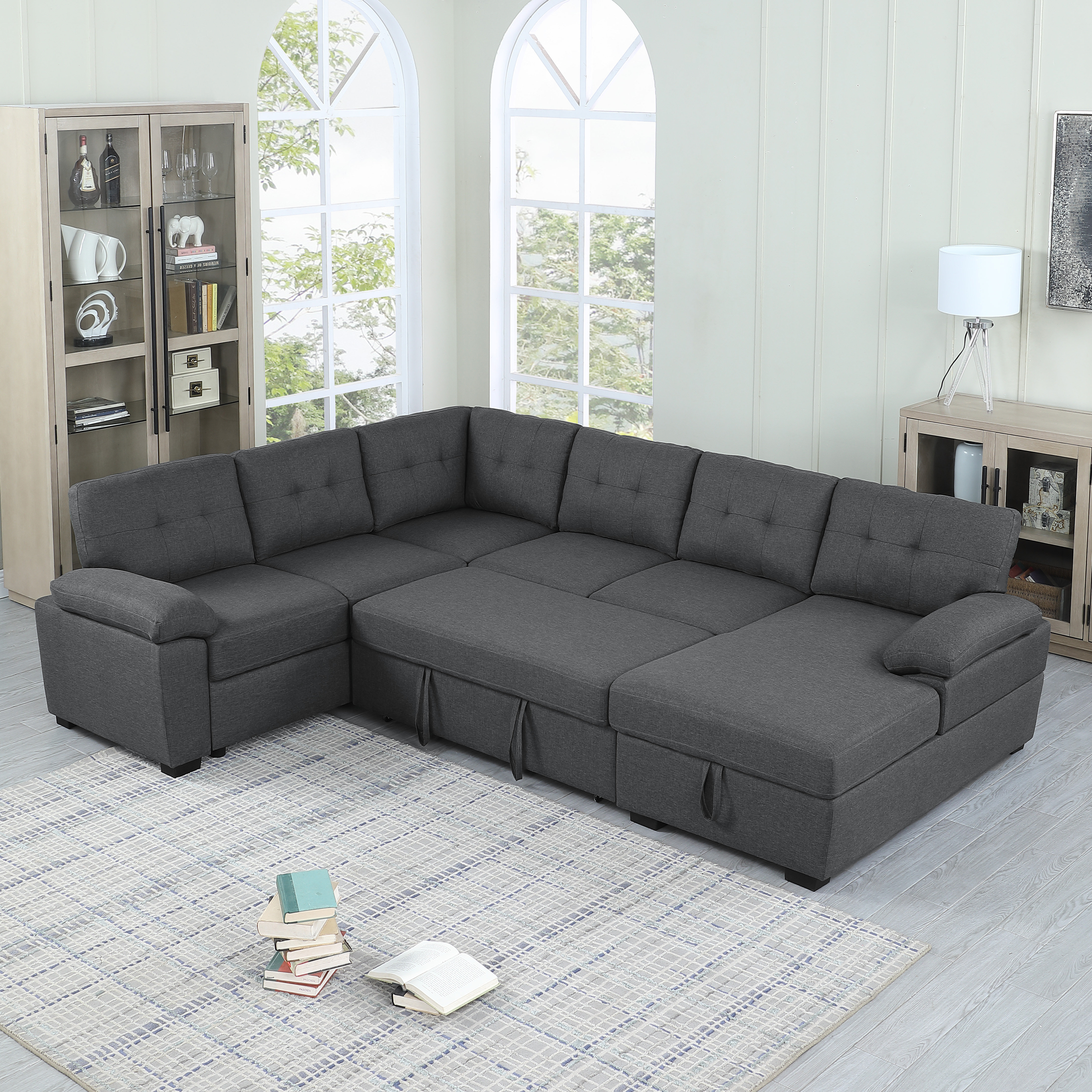 Proficiat ondersteuning Stad bloem Latitude Run® Aine 118" Wide Fabric Sectional Sleeper Sofa (Pull-Out Bed)  With Storage Chaise & Reviews | Wayfair