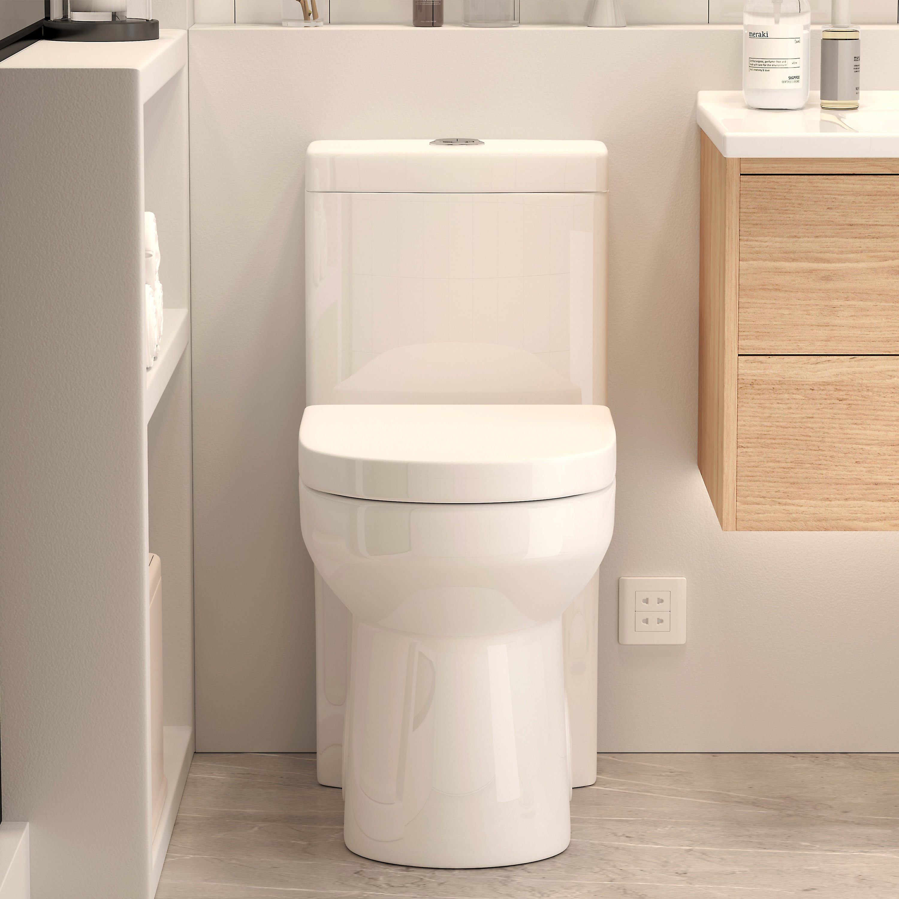 MOHOME Compact Toilet 1.28 Gallons Per Minute GPF Round Comfort Height