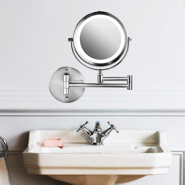 Bathroom Vanity Mirror Wall Mounted LED Light Satin Nickel Frame Swivel Rotating 