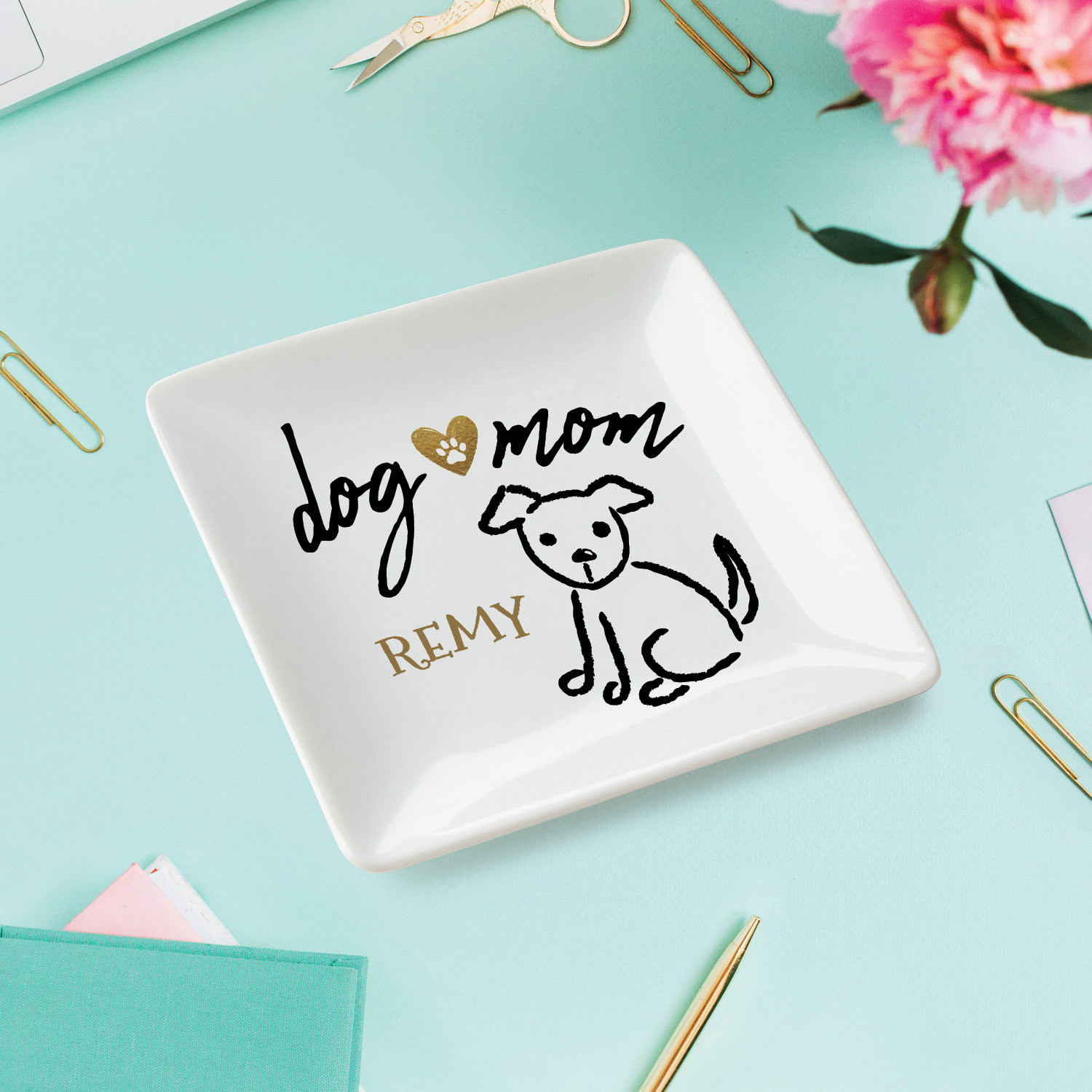 Trinx Personalized Planet Dog Mom Square Ceramic Trinket Dish With Custom  Pet Name Printed | Storage For Jewelry Bracelets Rings And Loose Change On  Desk Or Dresser, 4X4 | Wayfair