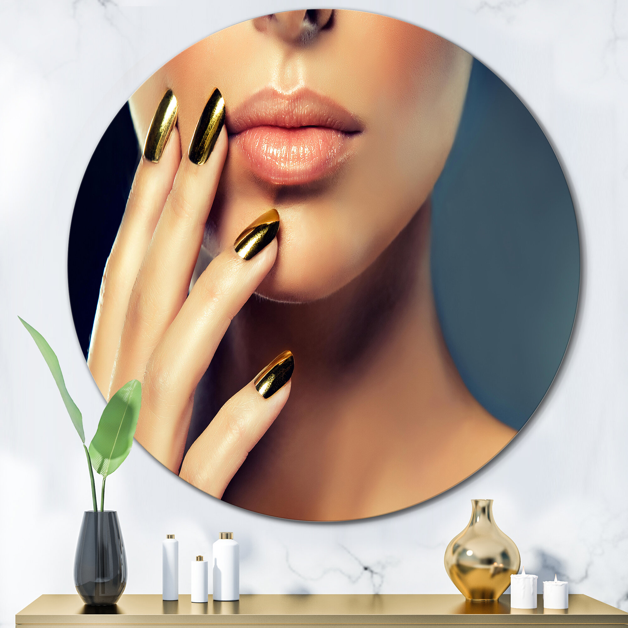 Everly Quinn Female Model With Golden Make-Up And Black Nails - Unframed  Print on Metal | Wayfair