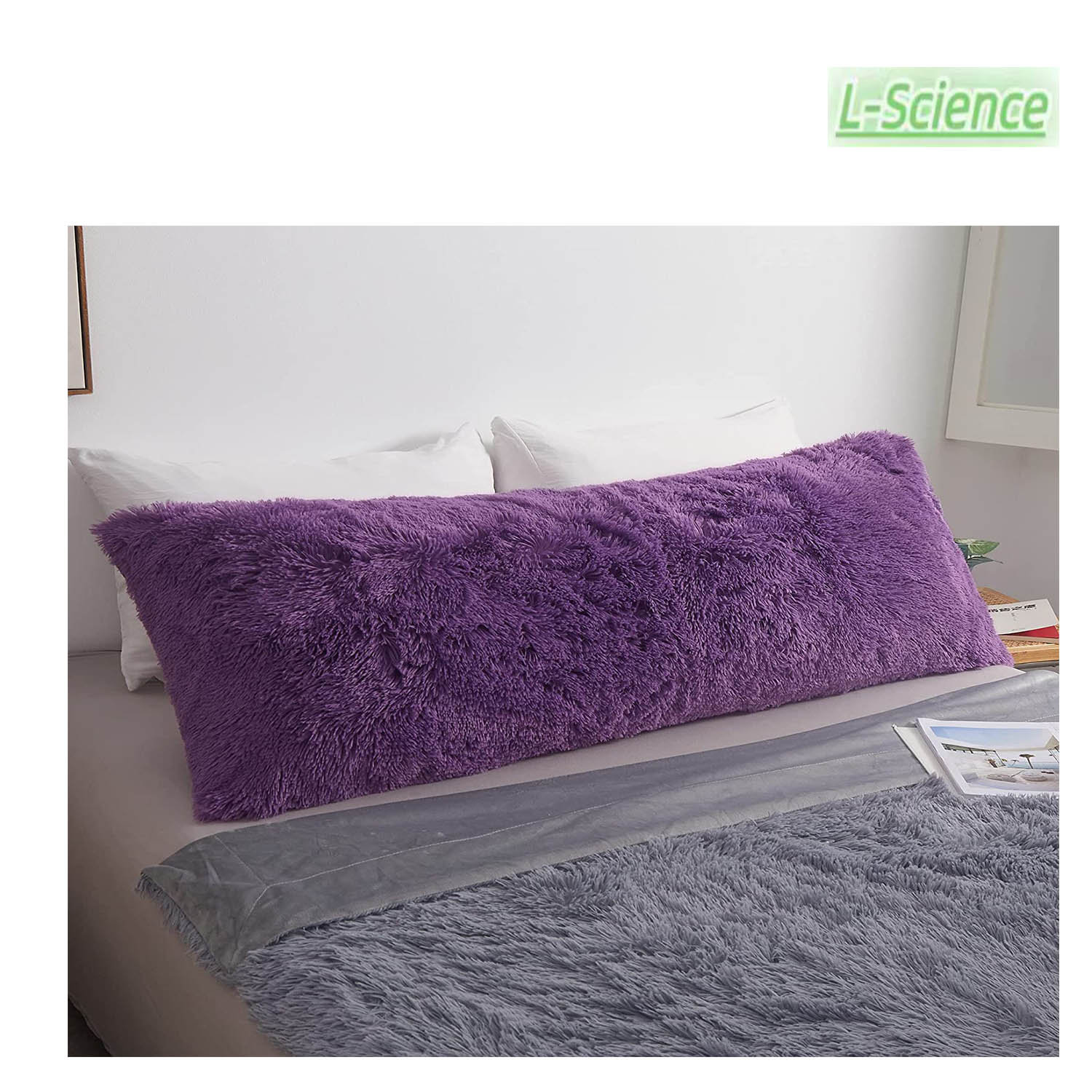 purple fluffy body pillow