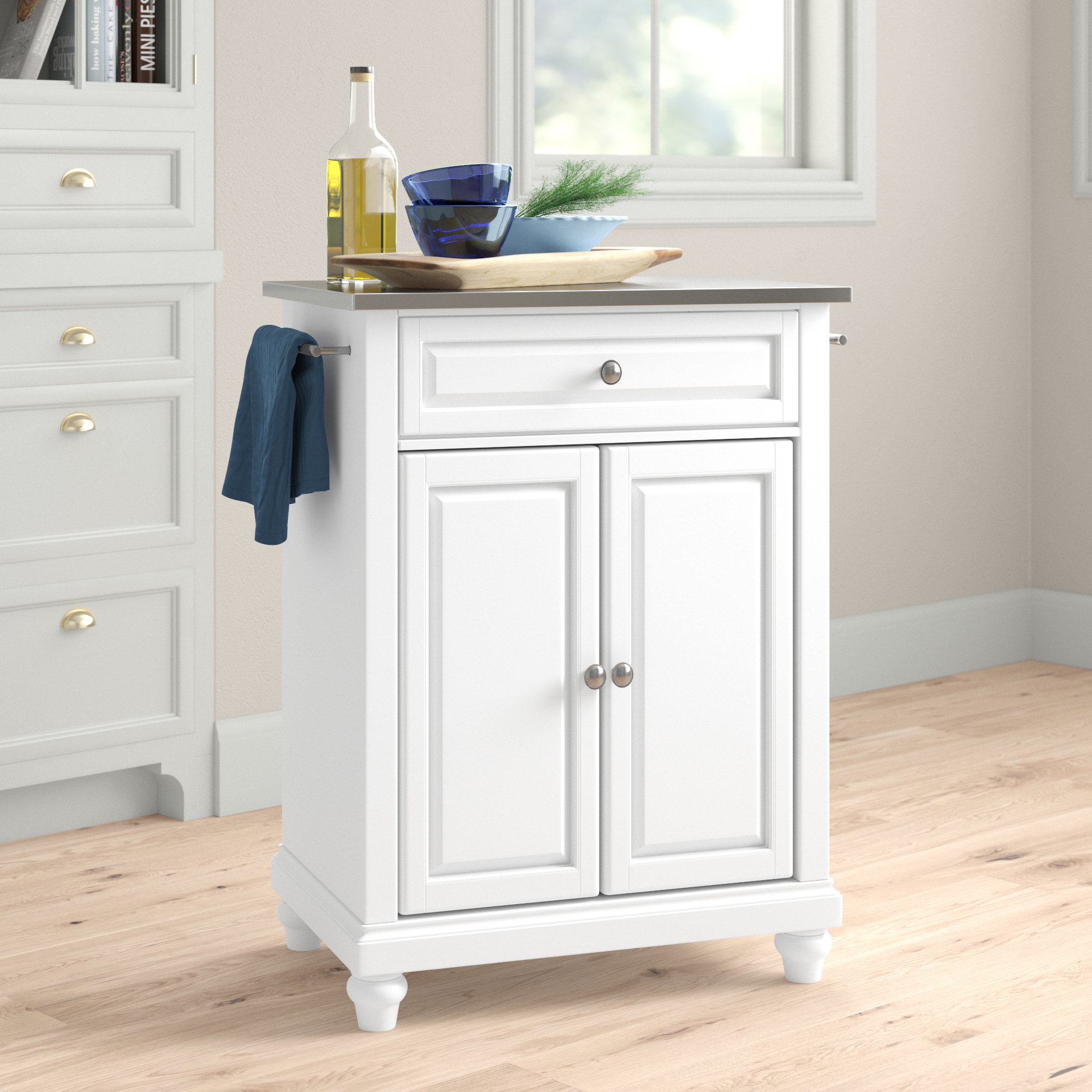 Three Posts™ Hedon Rolling Kitchen Cart with Stainless Steel Top