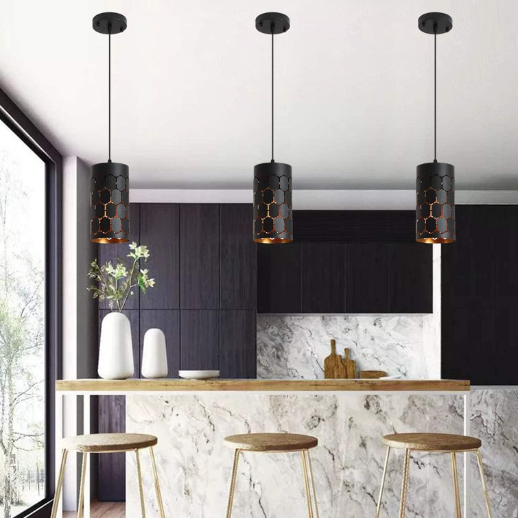 Contemporary Pendant Light With Cylindrical Metal Cage, One-Light Adjustable Industrial Mini Pendant Lighting Fixture For Kitchen Island Cafe Bar, ...