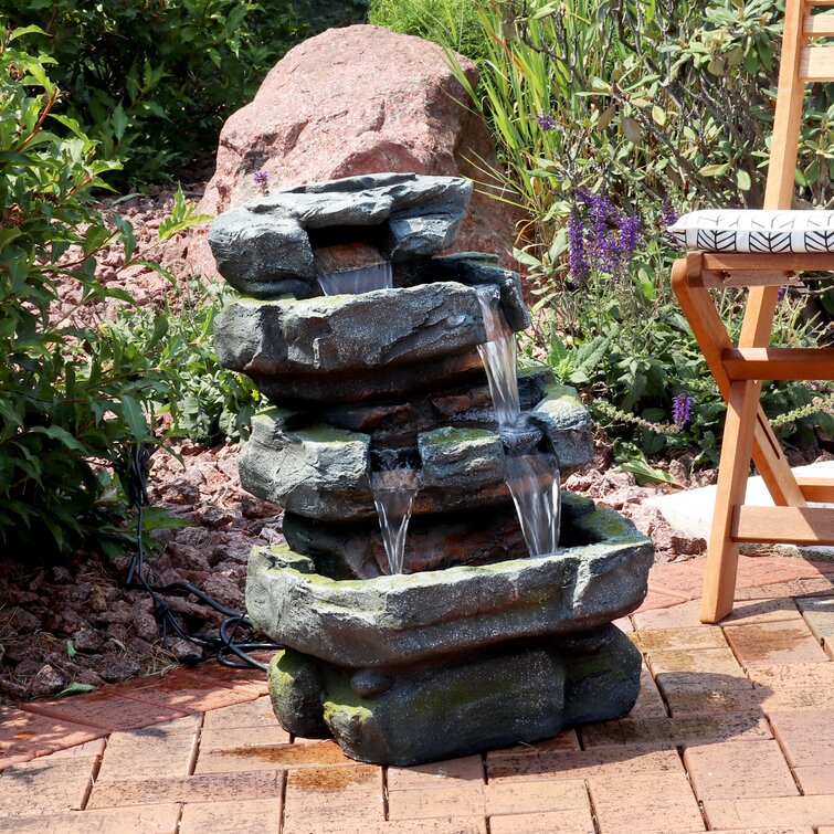 Outdoor Water Fountain Light Stone 3 Tiered Waterfall LED Decor With Pump New 