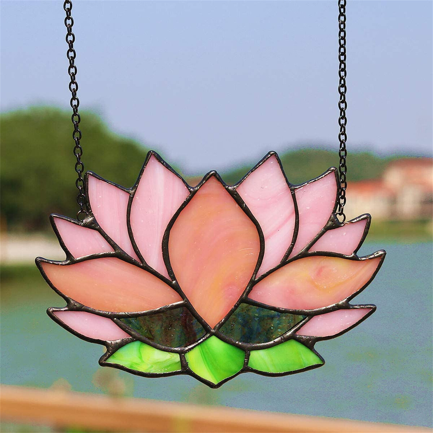 Stained glass lily suncatcher flower windows hangings decoration 