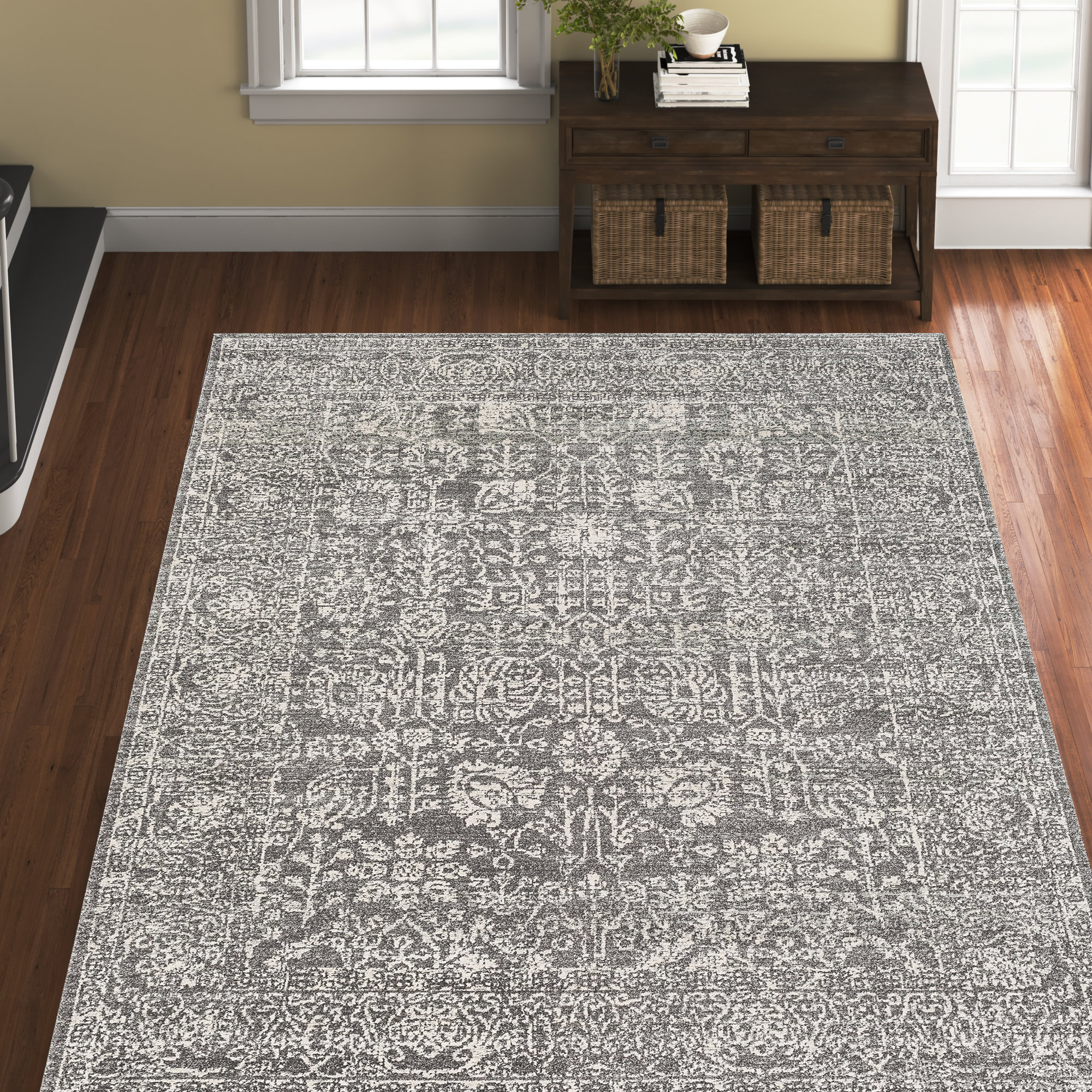 Lark Manor Mosheim Oriental Charcoal/Light Gray/Beige Area Rug