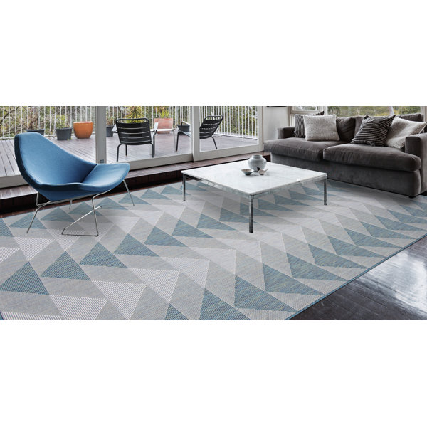 George Oliver Camdenton Geometric Teal Blue Indoor / Outdoor Area Rug ...