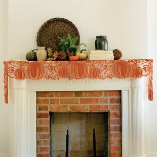 Halloween Decor Black Mantel Scarf Embroidered Spiders & Webs 17 x 68" Mantle 